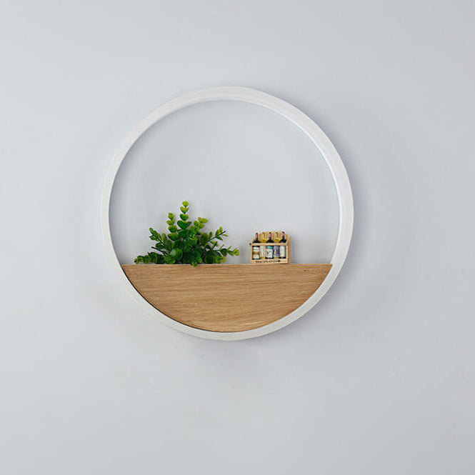 Stornfield | Lumoshelf LED Wall Sconce | Solid Wood with Shelf | Round Wall Light | Warm & White Light