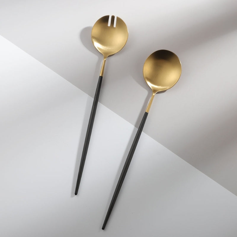 Stornfield | Black and Gold Salad Servers and Serving Utensils Set
