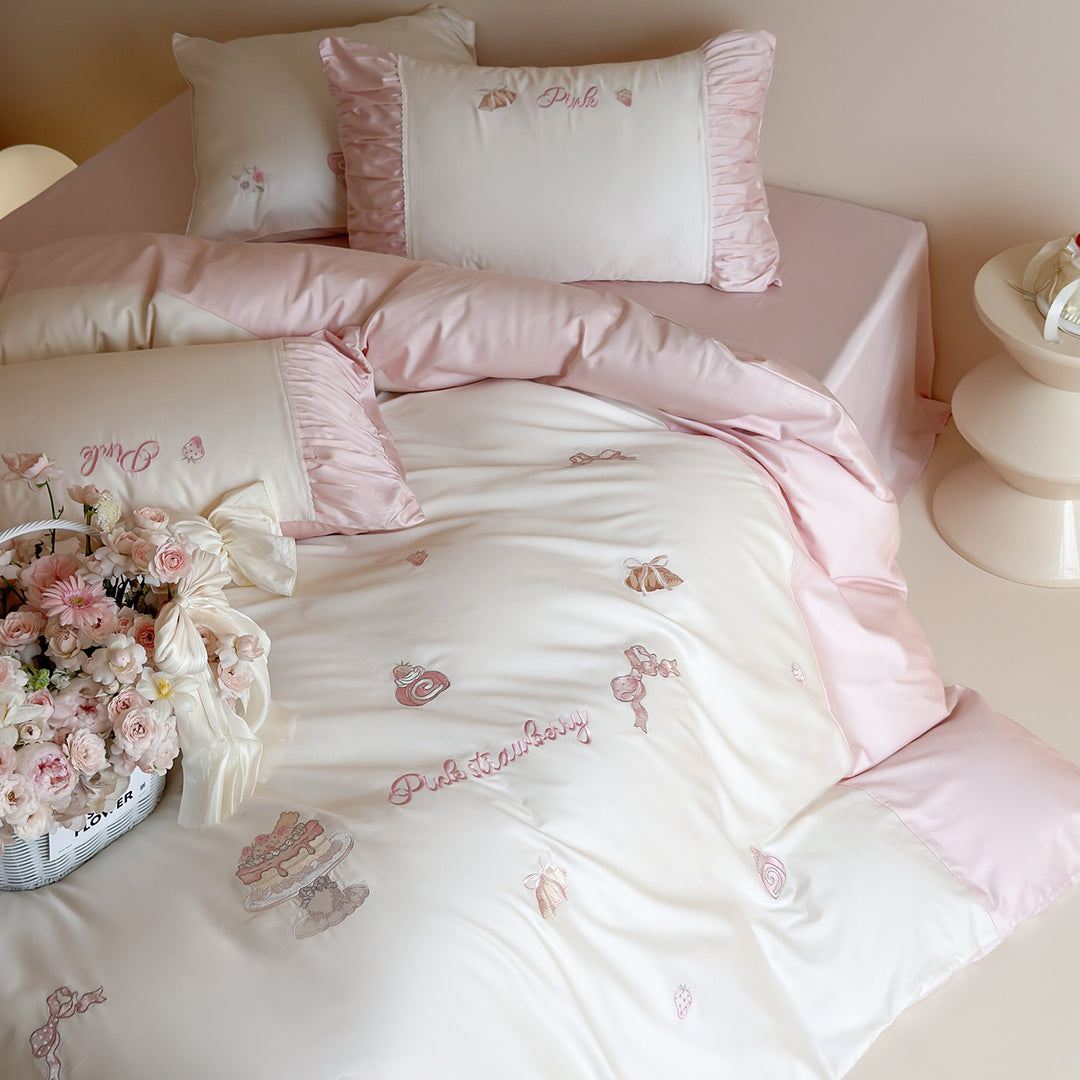 100s Long-staple cotton bedding set with embroidery and lace