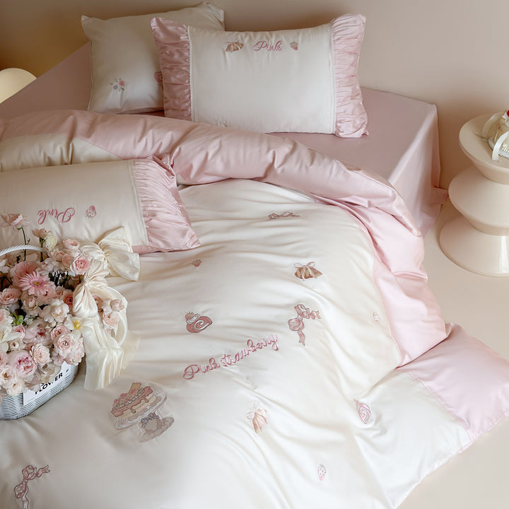 100s Long-staple cotton bedding set with embroidery and lace