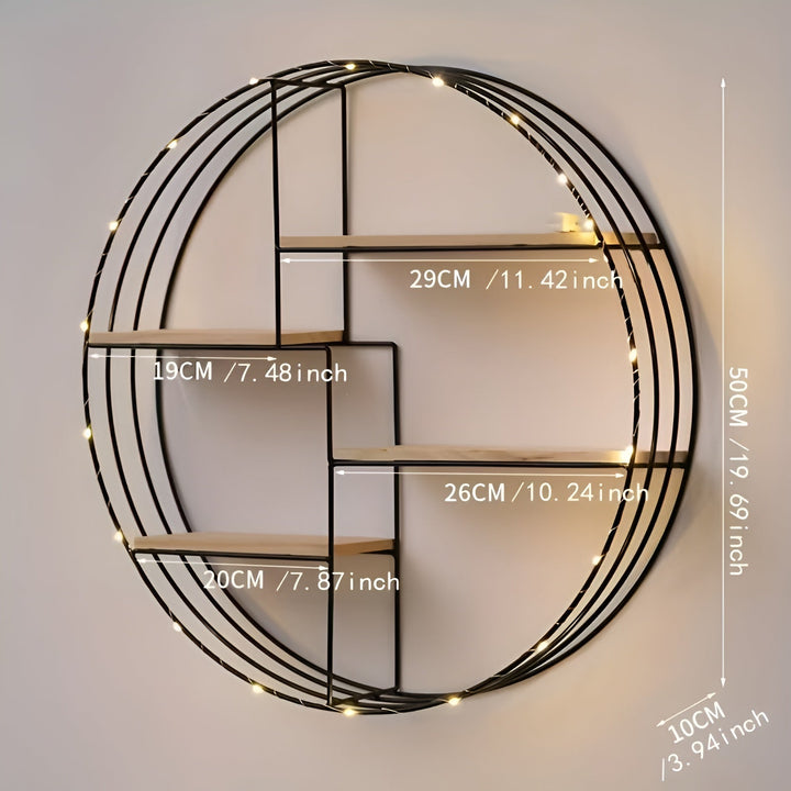 Round Wall Shelf with 4 Levels – Retro Design made of Wood & Metal | Decorative Hanging Shelf for Living Room, Bathroom & Bedroom | Stornfield