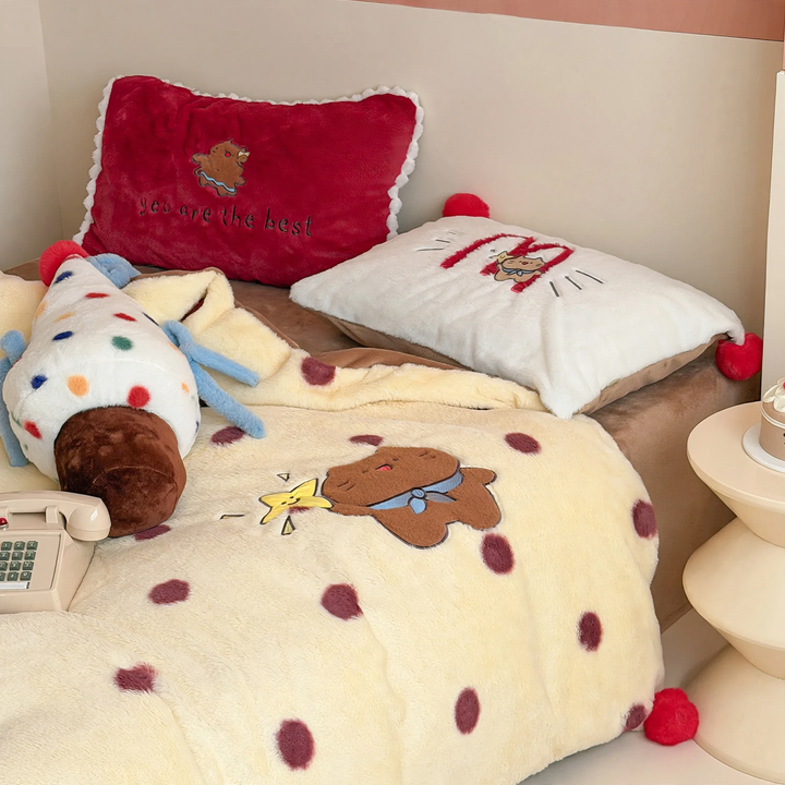 Winter bedding set, milk fiber fleece, cartoon design