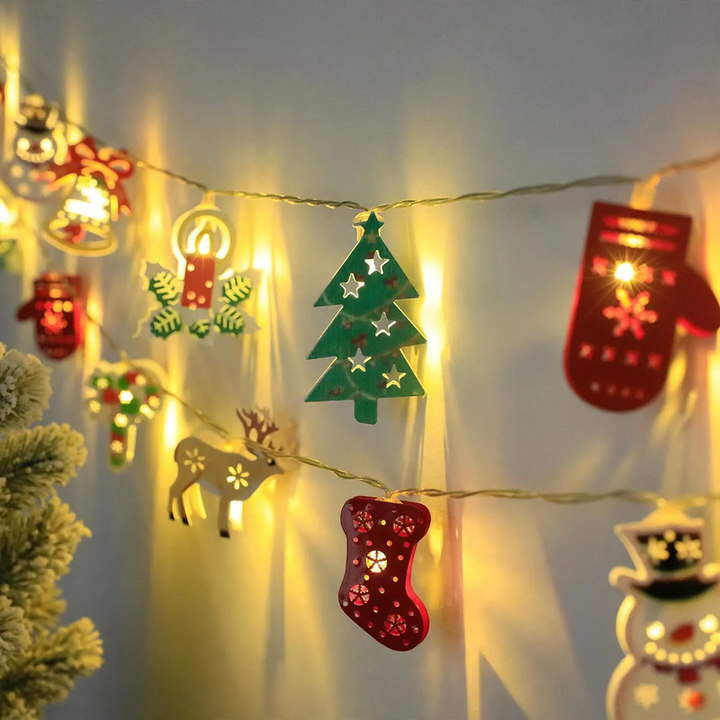 Decorative LED string lights with iron elements