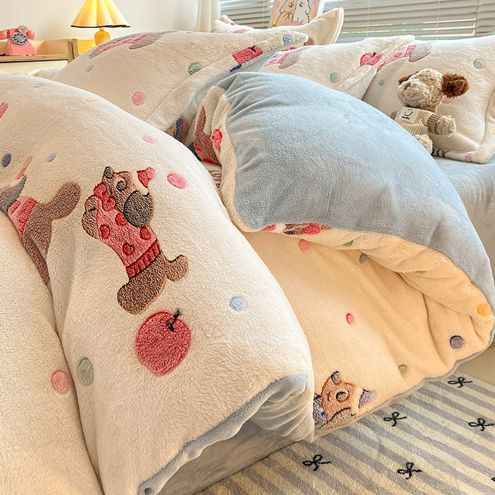 Winter bedding set made of milk fiber fleece, warm and soft