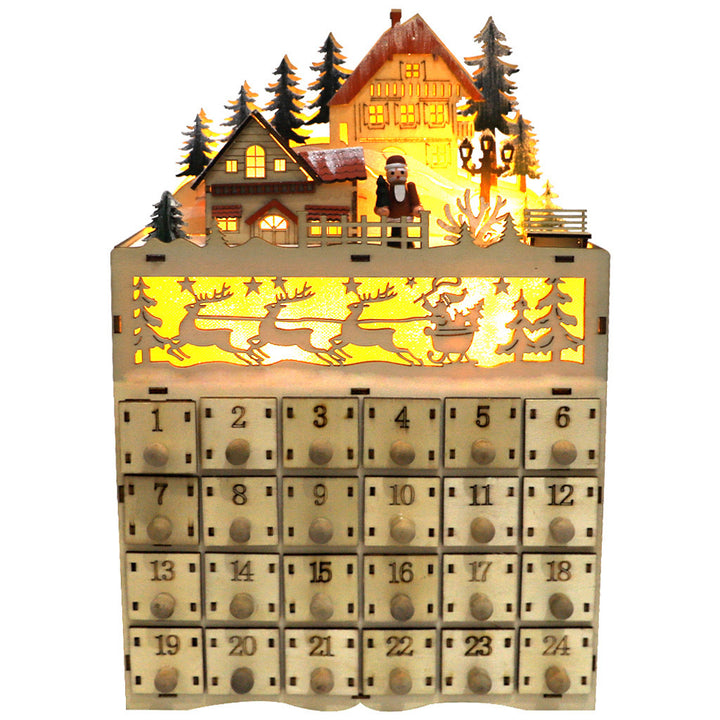 Christmas Advent Calendar made of wood with village scene