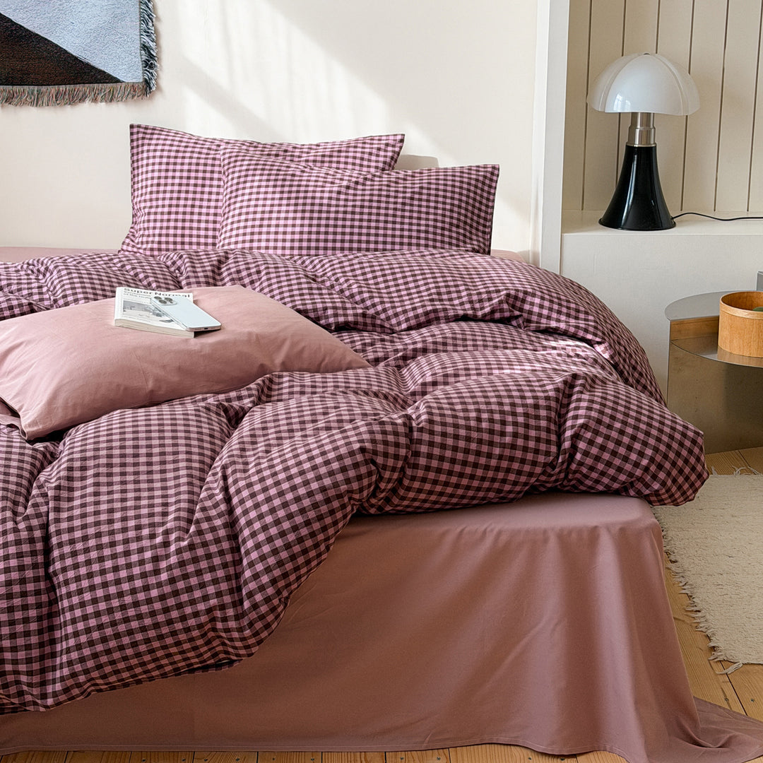 Washed cotton bedding, 4-piece, checkered