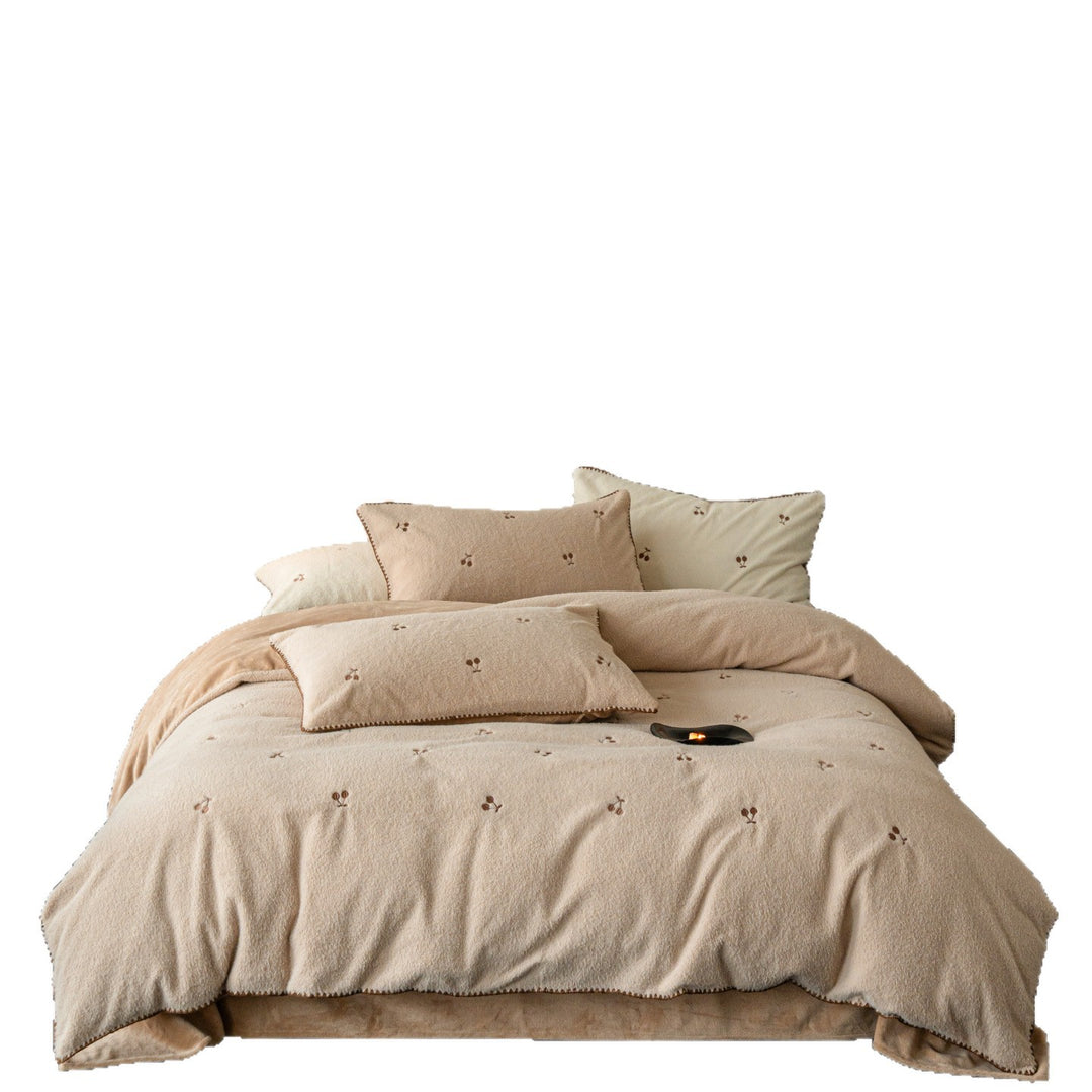 Milk fiber fleece bedding set, embroidered, for winter