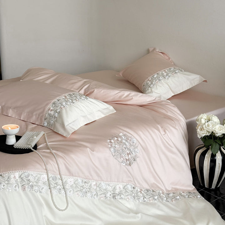 Cotton bedding set, 100, rose design, 4-piece