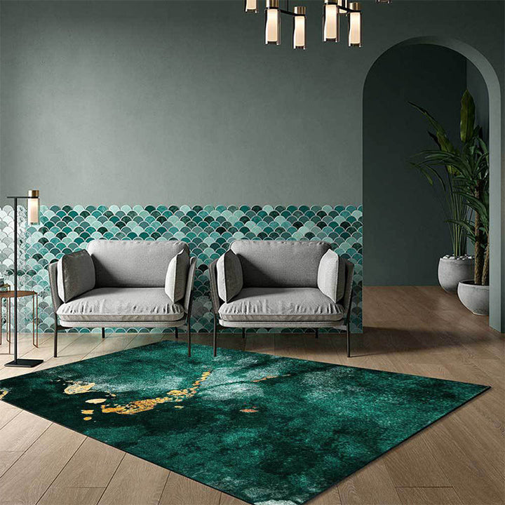 Stornfield | Modern Living Room Rug with Green Abstract Marble Pattern, Polyester, Washable Area Rug