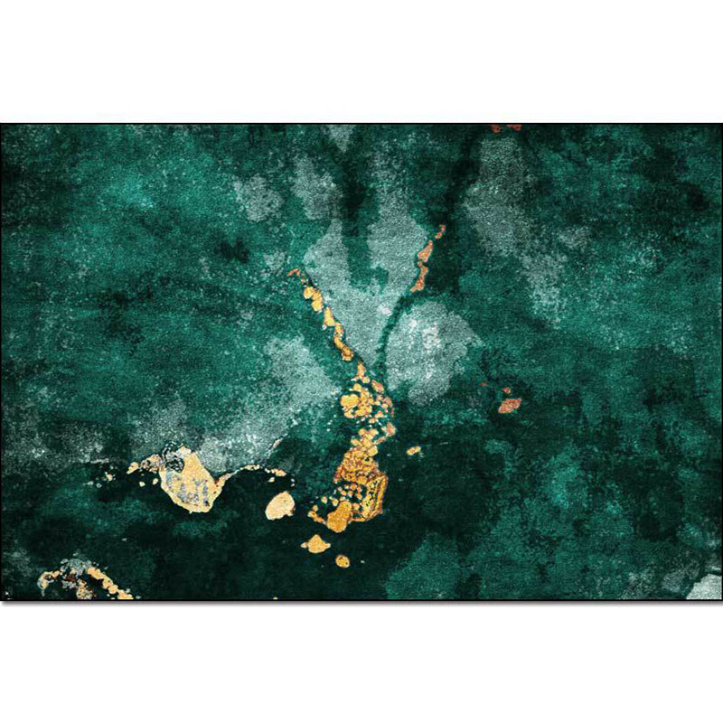Stornfield | Modern Living Room Rug with Green Abstract Marble Pattern, Polyester, Washable Area Rug