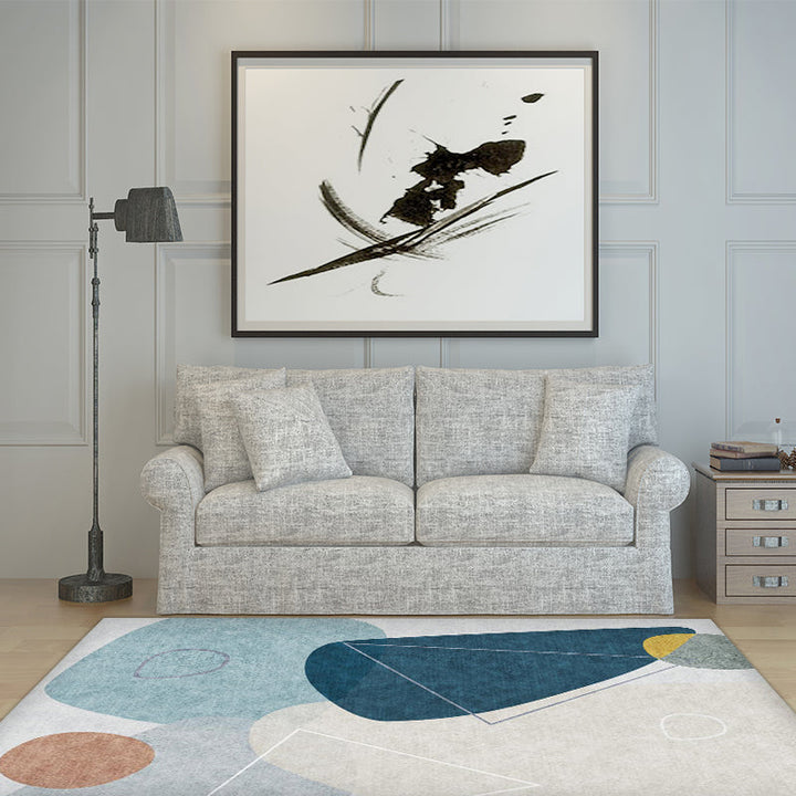 Stornfield | Novelty Indoor Block Print Rug in Gray and Ivory, Polyester Living Room Rug, Washable Rug