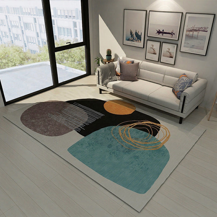 Stornfield | Novelty Indoor Block Print Rug in Gray and Ivory, Polyester Living Room Rug, Washable Rug