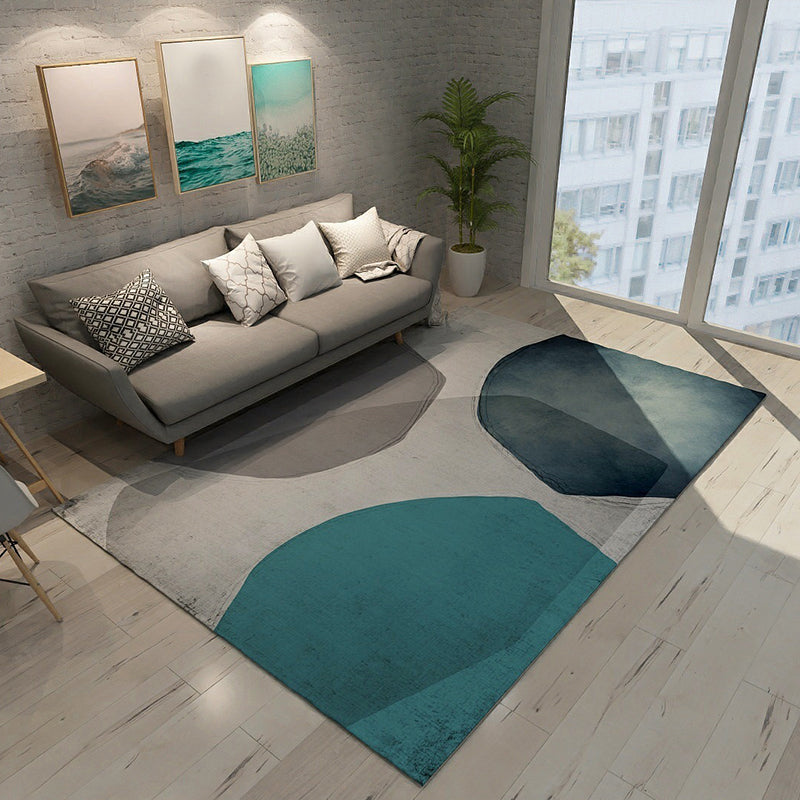 Stornfield | Novelty Indoor Block Print Rug in Gray and Ivory, Polyester Living Room Rug, Washable Rug