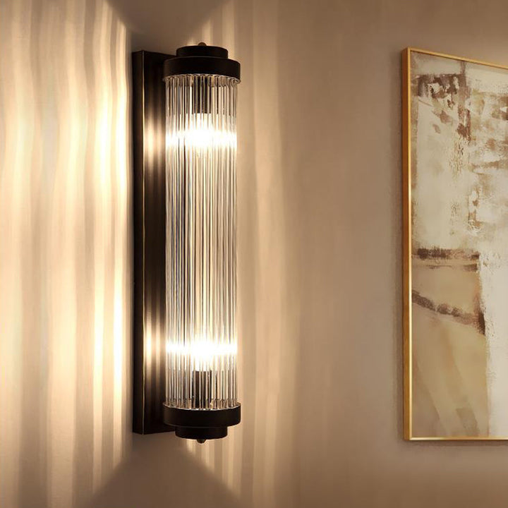 Pipe Wall Mounted Lamp Modern Style Clear Crystal and Metal 2 Lights Sconce Fixture in Black for Bedside | Stornfield