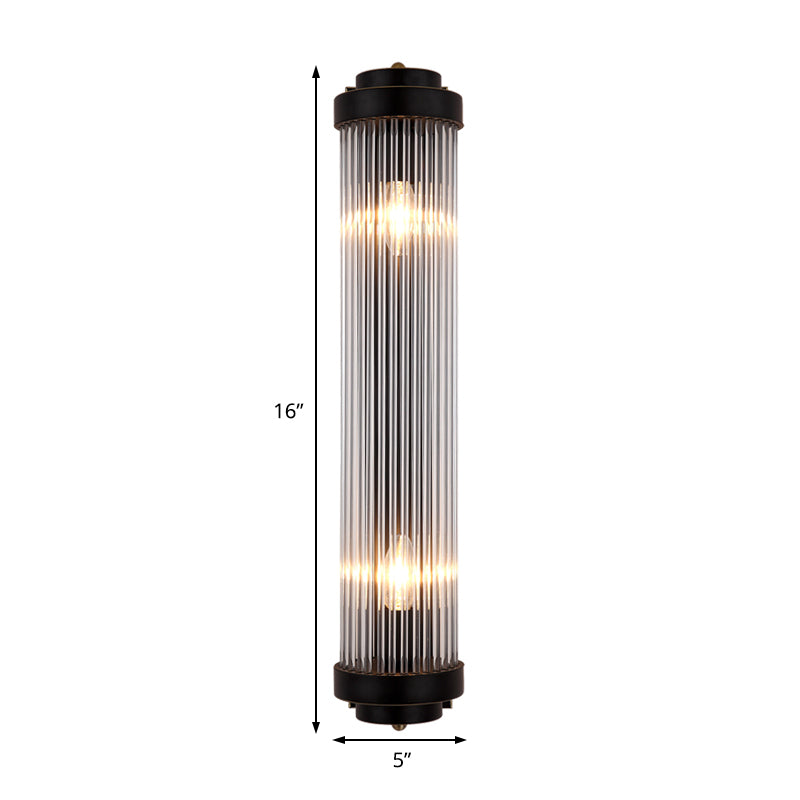 Pipe Wall Mounted Lamp Modern Style Clear Crystal and Metal 2 Lights Sconce Fixture in Black for Bedside | Stornfield