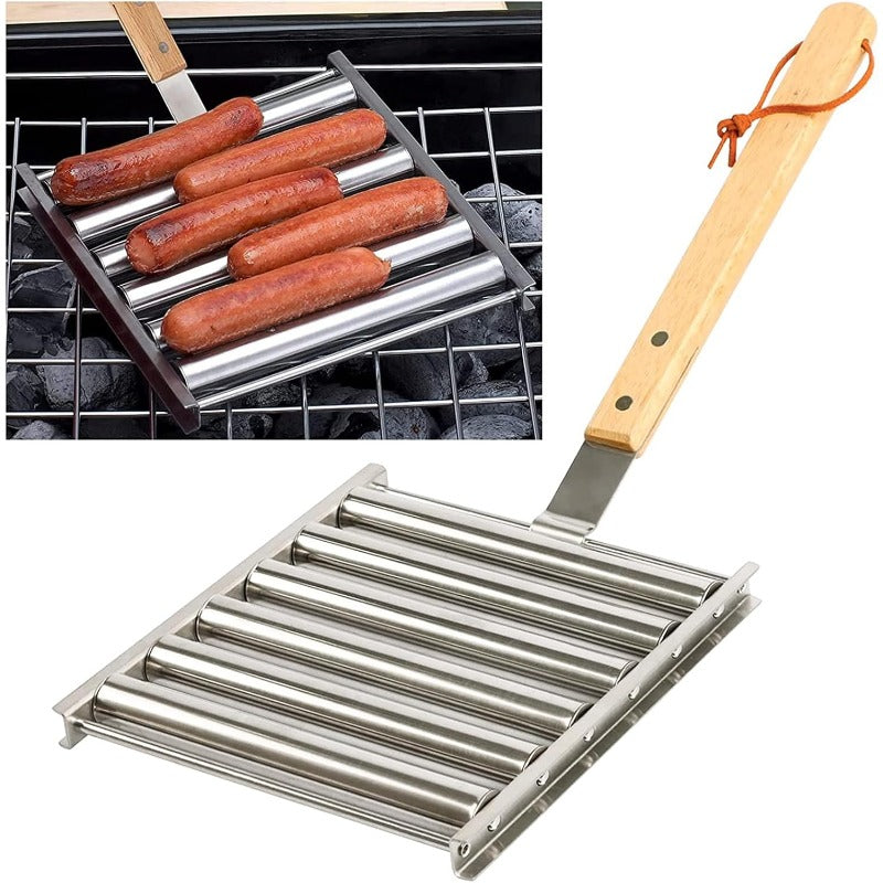 Stornfield Rotating Hot Dog Grill Rack with Detachable Wooden Handle