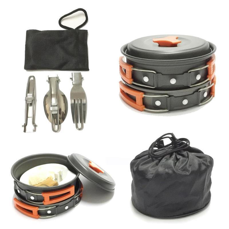 lightweight portable camping cookware set with nonstick nesting pots pans foldable handles and compact utensil kit Stornfield