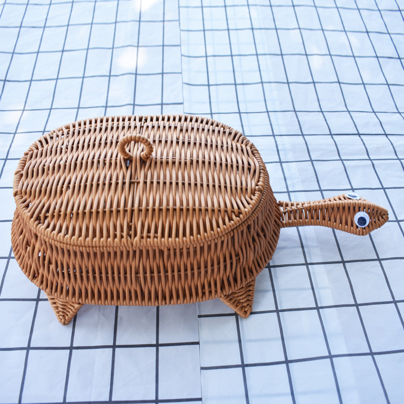 Turtle-Shaped Handcrafted Wicker Storage Basket Stornfield