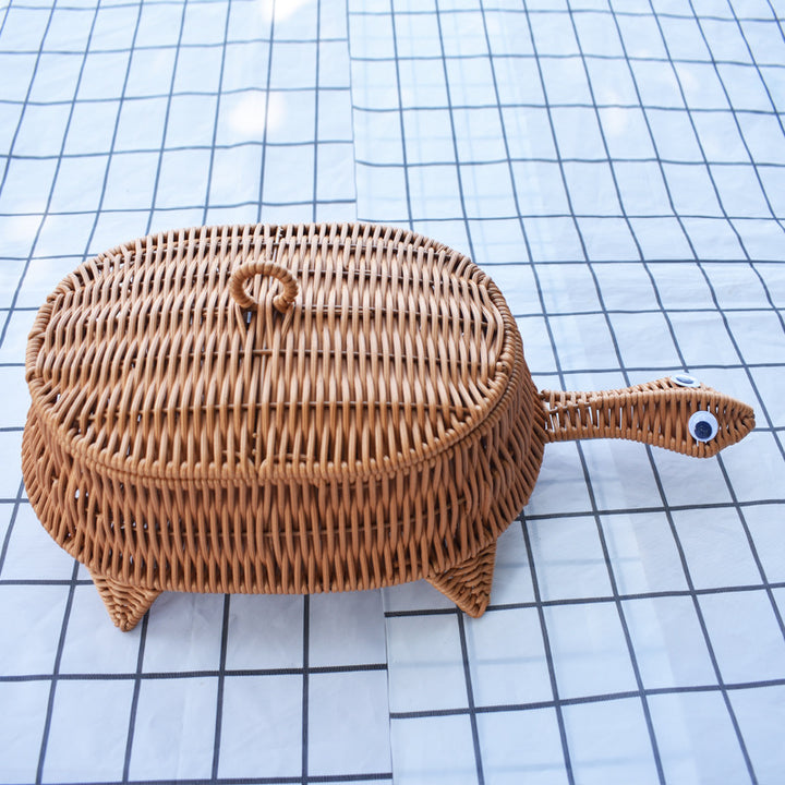 Turtle-Shaped Handcrafted Wicker Storage Basket Stornfield