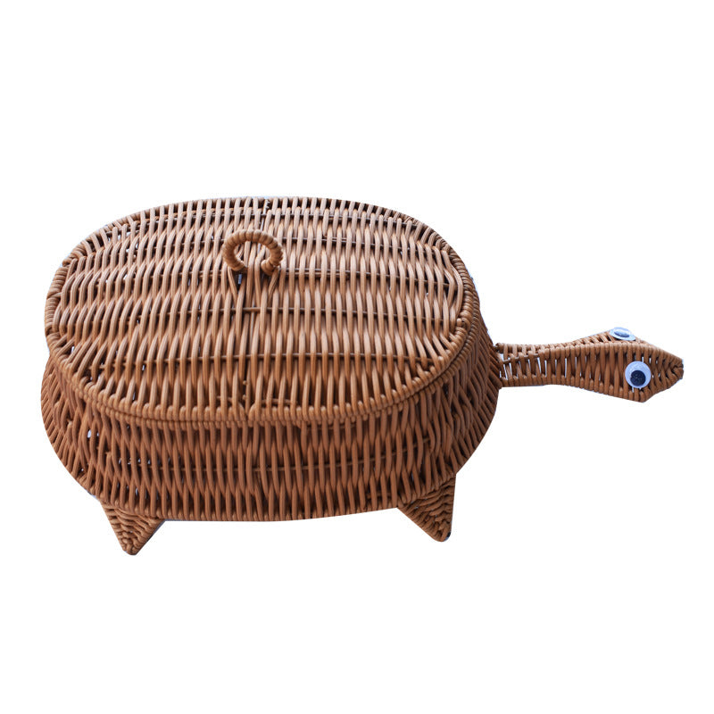 Turtle-Shaped Handcrafted Wicker Storage Basket Stornfield