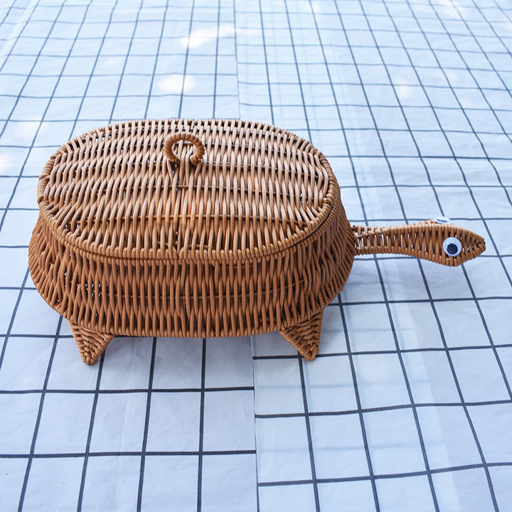 Turtle-Shaped Handcrafted Wicker Storage Basket Stornfield