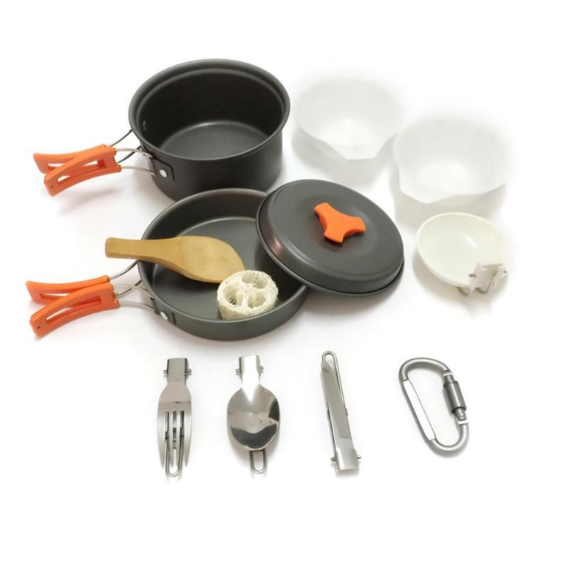 lightweight portable camping cookware set with nonstick nesting pots pans foldable handles and compact utensil kit Stornfield