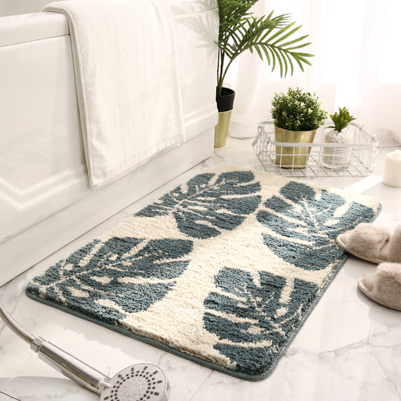 Plush Leaf Design Bath Mat