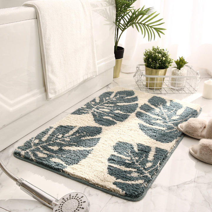 Plush Leaf Design Bath Mat