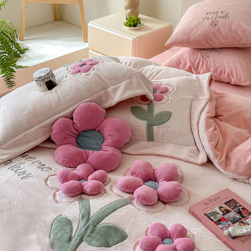 Milk fiber bedding set, 4-piece, 3D floral pattern