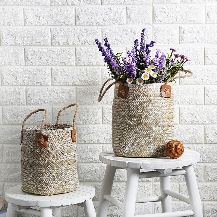 Unisex Handwoven Storage Basket with Leather Handles Stornfield
