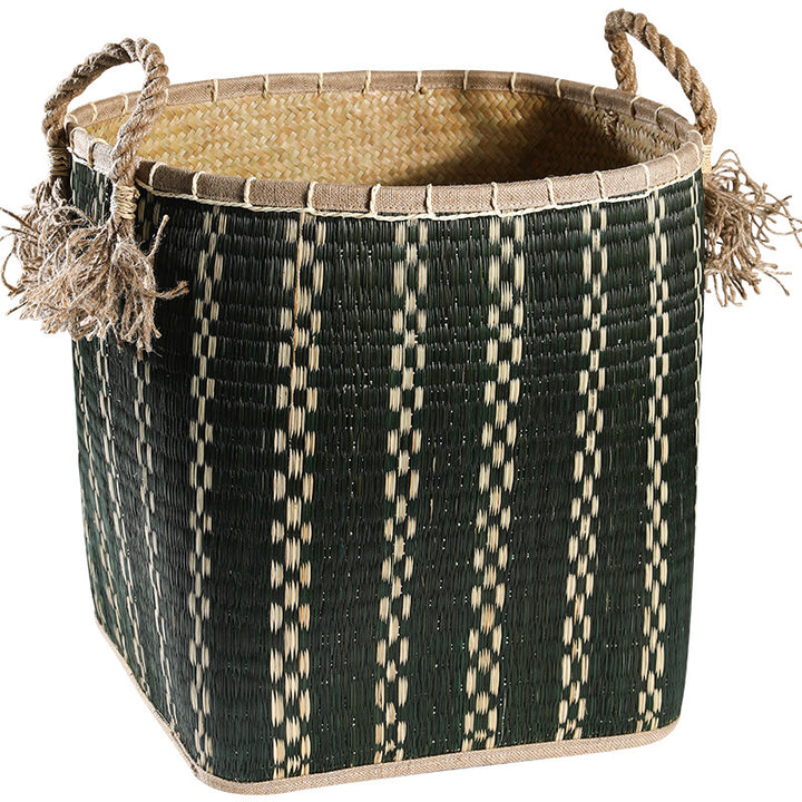 Unisex Handwoven Storage Basket with Decorative Fringes Stornfield