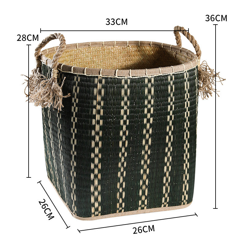Unisex Handwoven Storage Basket with Decorative Fringes Stornfield
