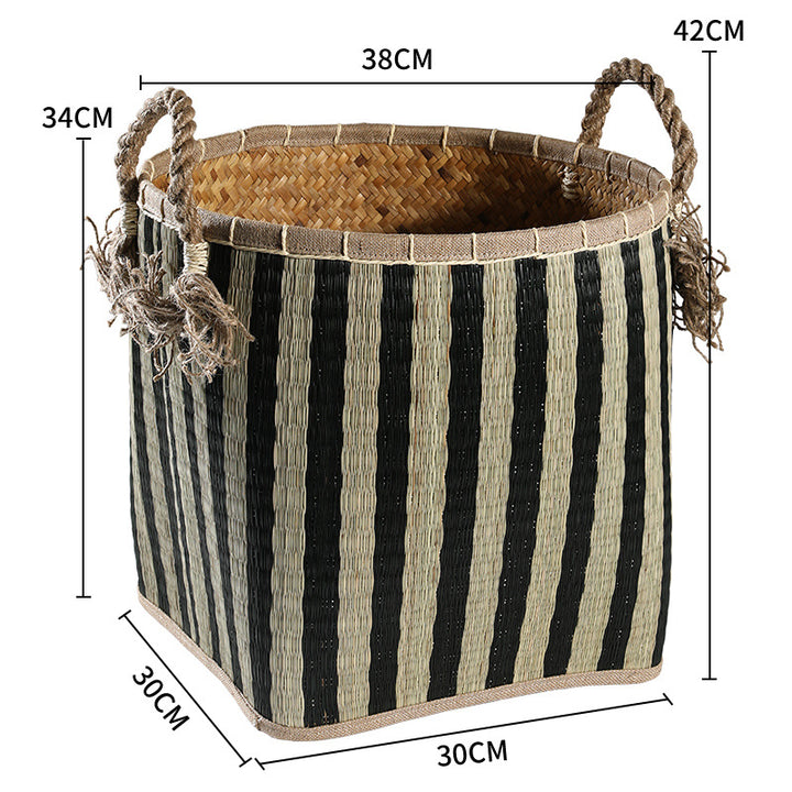 Unisex Handwoven Storage Basket with Decorative Fringes Stornfield