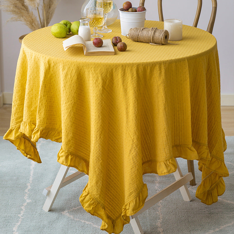 Light cotton gauze tablecloth with frill and natural structure Stornfield