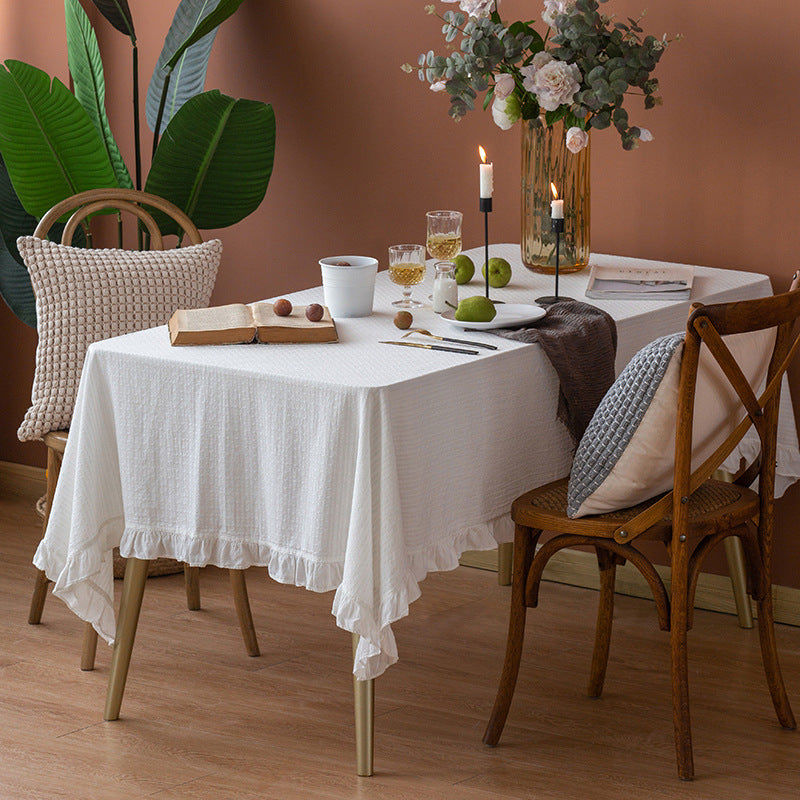 Light cotton gauze tablecloth with frill and natural structure Stornfield