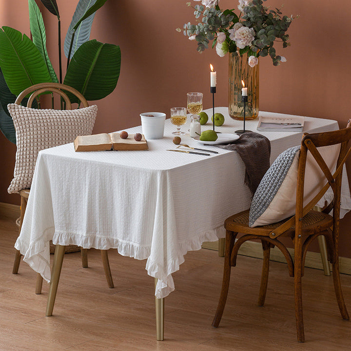 Light cotton gauze tablecloth with frill and natural structure Stornfield