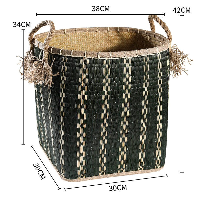 Unisex Handwoven Storage Basket with Decorative Fringes Stornfield