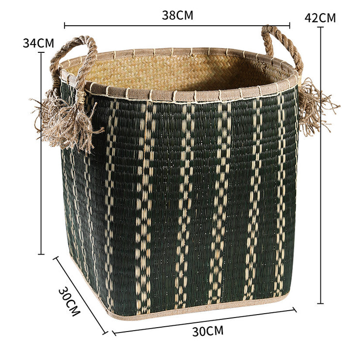Unisex Handwoven Storage Basket with Decorative Fringes Stornfield
