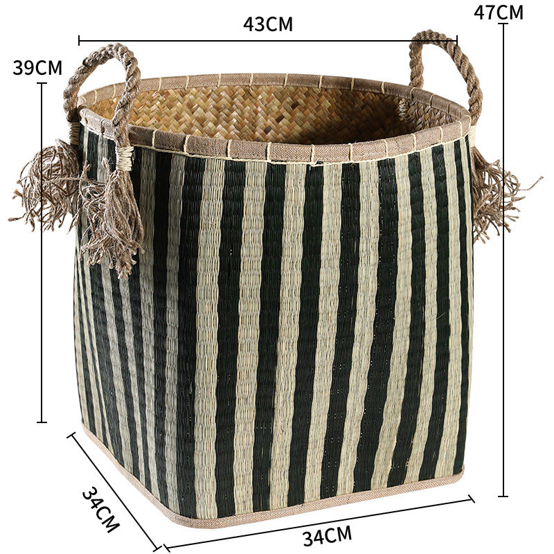 Unisex Handwoven Storage Basket with Decorative Fringes Stornfield
