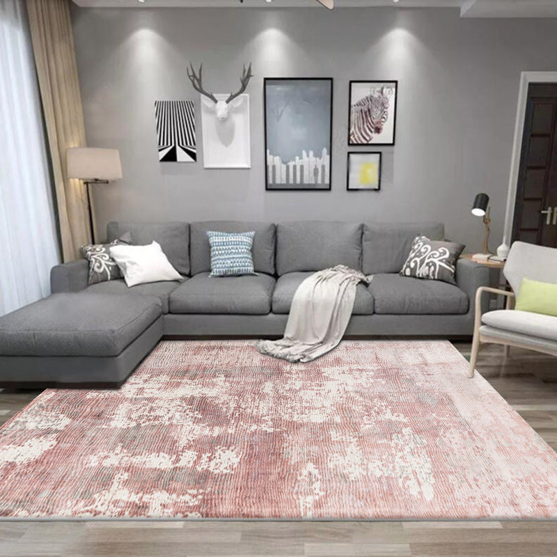 Stornfield | Green and Pink Modern Polyester Abstract Washable Non-Slip Rug for Living Room