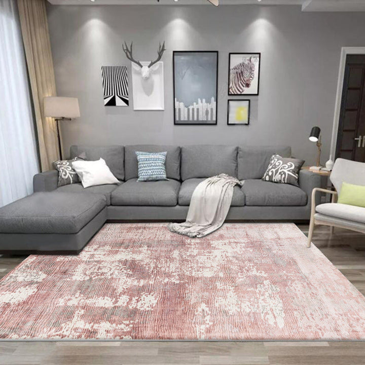 Stornfield | Green and Pink Modern Polyester Abstract Washable Non-Slip Rug for Living Room