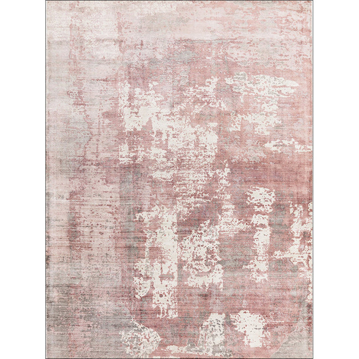 Stornfield | Green and Pink Modern Polyester Abstract Washable Non-Slip Rug for Living Room