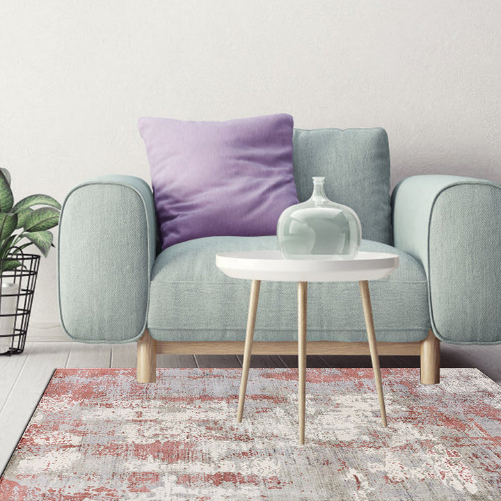 Stornfield | Green and Pink Modern Polyester Abstract Washable Non-Slip Rug for Living Room