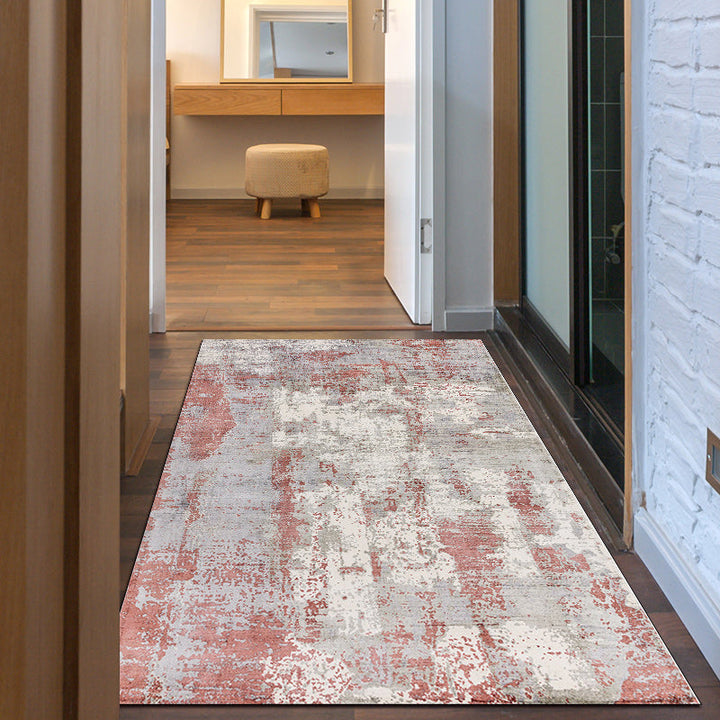 Stornfield | Green and Pink Modern Polyester Abstract Washable Non-Slip Rug for Living Room