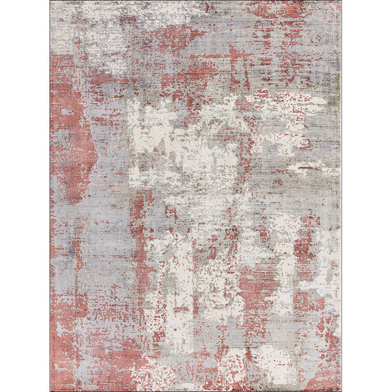 Stornfield | Green and Pink Modern Polyester Abstract Washable Non-Slip Rug for Living Room