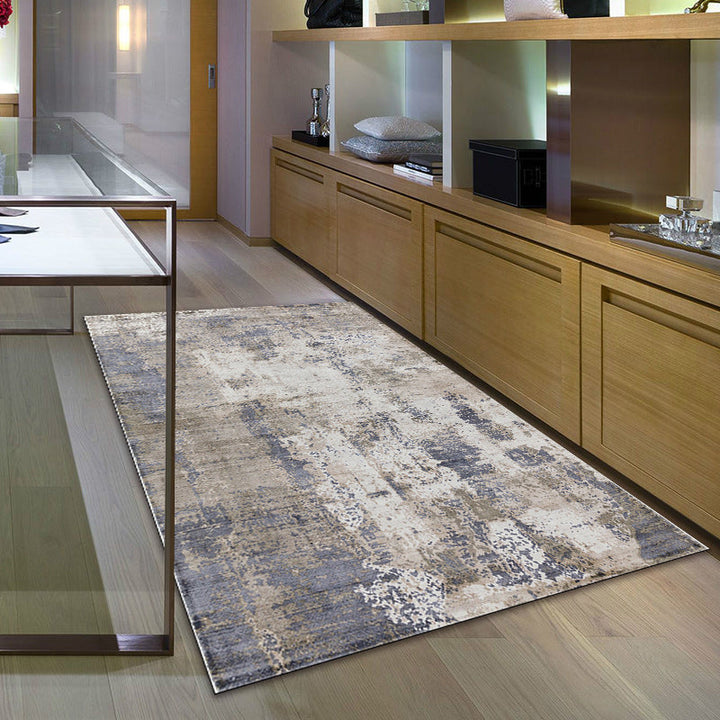 Stornfield | Green and Pink Modern Polyester Abstract Washable Non-Slip Rug for Living Room