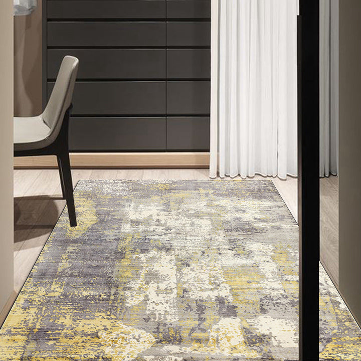 Stornfield | Green and Pink Modern Polyester Abstract Washable Non-Slip Rug for Living Room