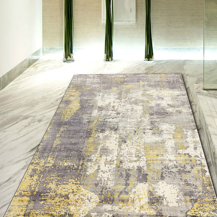 Stornfield | Green and Pink Modern Polyester Abstract Washable Non-Slip Rug for Living Room