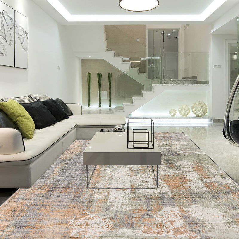 Stornfield | Green and Pink Modern Polyester Abstract Washable Non-Slip Rug for Living Room