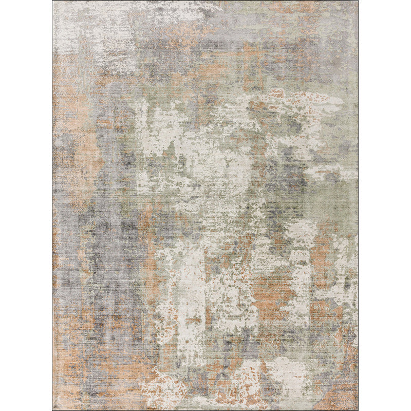 Stornfield | Green and Pink Modern Polyester Abstract Washable Non-Slip Rug for Living Room